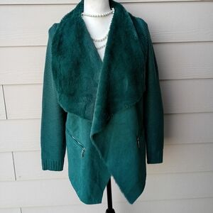 Twelfth Love Green Faux Fur Emerald Green Sweater Cardigan
